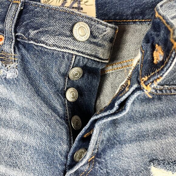 Free People Makai Cutoff Shorts Blue Frayed Denim Distressed We The Free Sz 24 - Picture 8 of 12